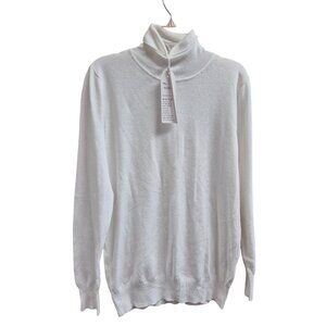 Abollria Womens Turtleneck Sweater L Lightweight Knit White Polyester/Viscose/Ny